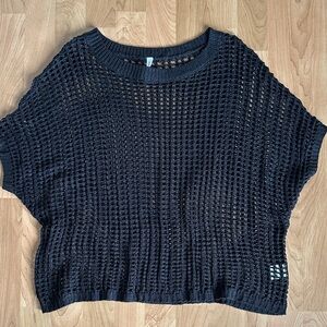 Dokotoo Sweater Black Open Knit Crochet Short Sleeve Pullover
